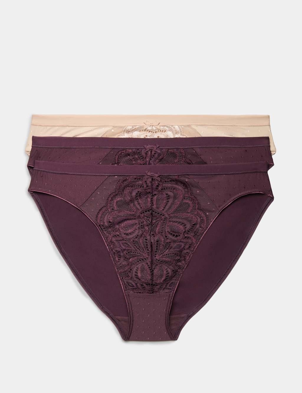 Marks & Spencer M&S 3pk Amelia Lace High Leg Knickers Dark Aubergine