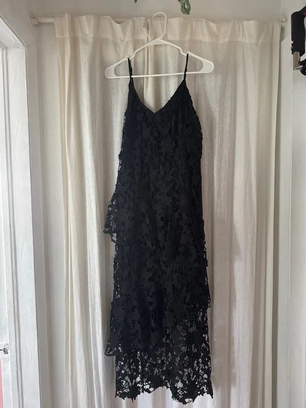 Never Fully Dressed Black embroidered floral lace up dress