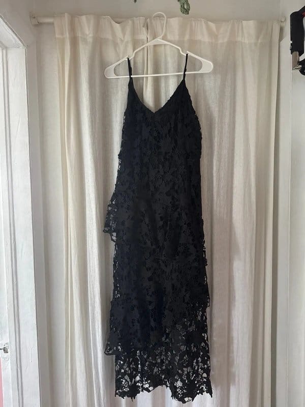 Never Fully Dressed Black embroidered floral lace up dress - 1
