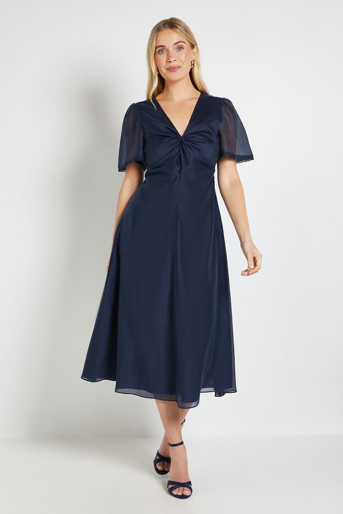 Wallis Wallis Women's Petite Tencel Twist Midi Dress in Navy