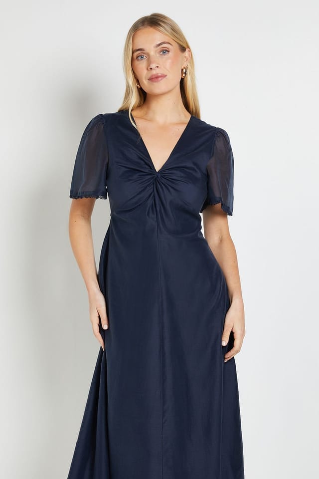 Wallis Wallis Women's Petite Tencel Twist Midi Dress in Navy - 2