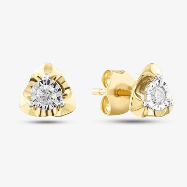 T.H.Baker T.H.Baker Women's 9ct Yellow Gold 0.08ct Brilliant Cut Triangular Stud Earrings THE41595-08NJ (YG) - 2