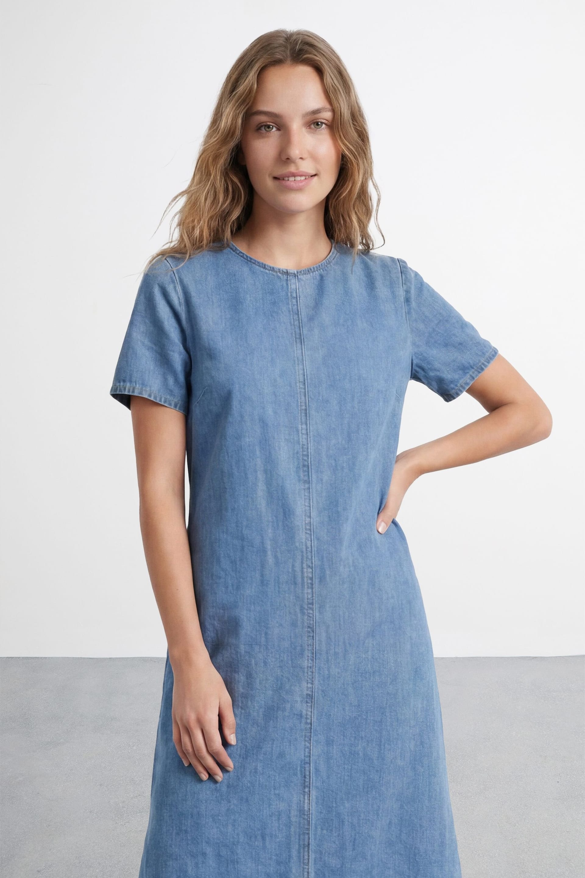 Warehouse Warehouse Women's Petite Denim Side Split Midi Dress in Dark Wash - 4