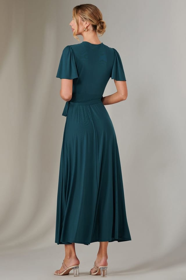 Jolie Moi Jolie Moi Women's Plain Angel Sleeve Wrapped Maxi Dress in Teal - 2