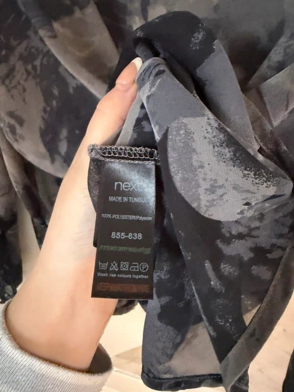Next Next Chic Abstract Floral Grey Sheer Blouse Top with Long Sleeves Size 14