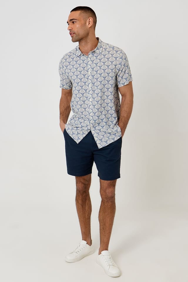 Threadbare Threadbare Men's Linear Leaf Print Short Sleeve Shirt in Blue - 3