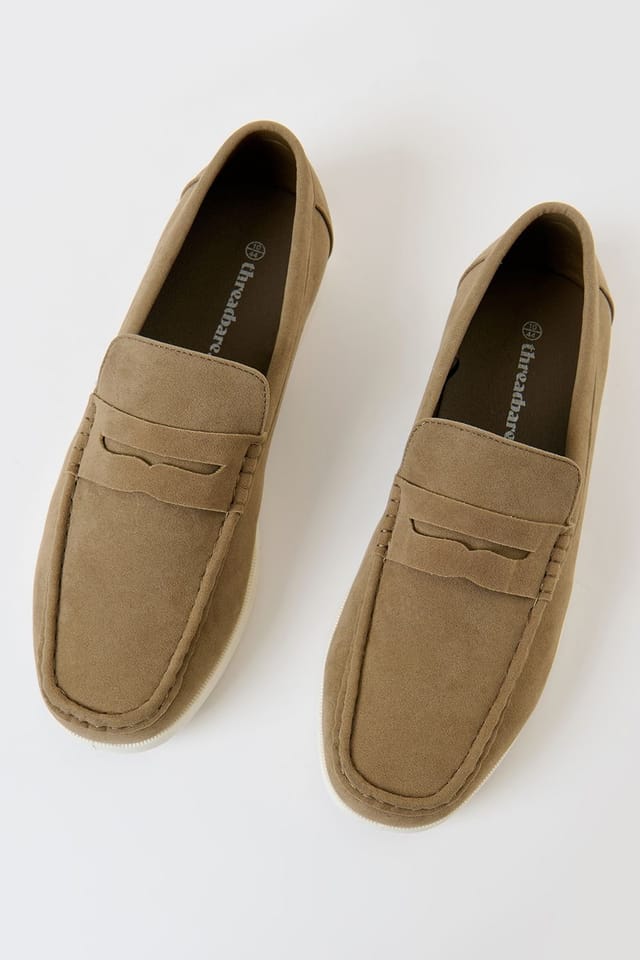 Threadbare Threadbare Men's Faux Suede Penny Loafers in Beige - 3