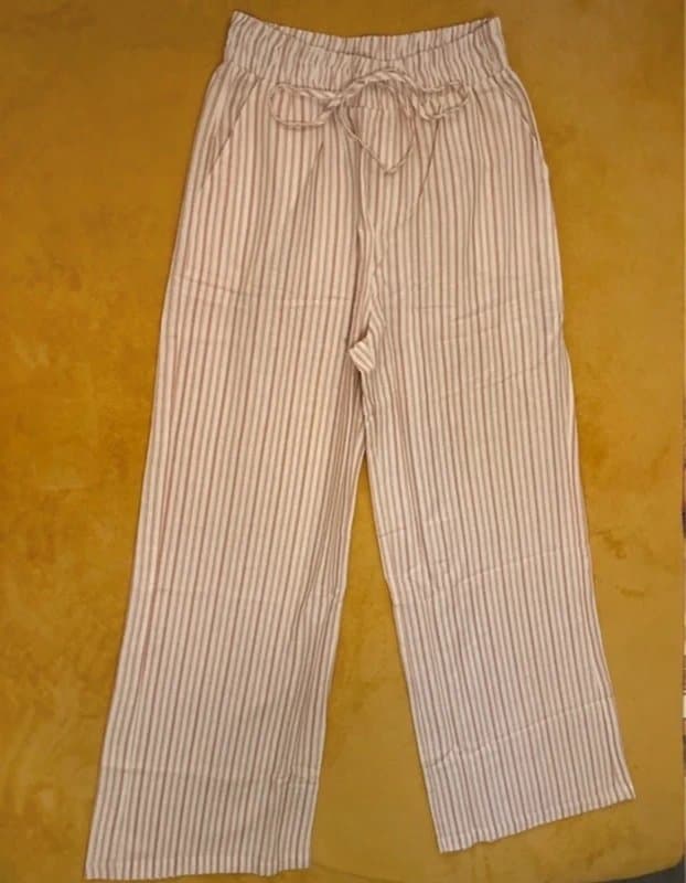 ASOS Asos design stripe tie waist wide leg linen trousers