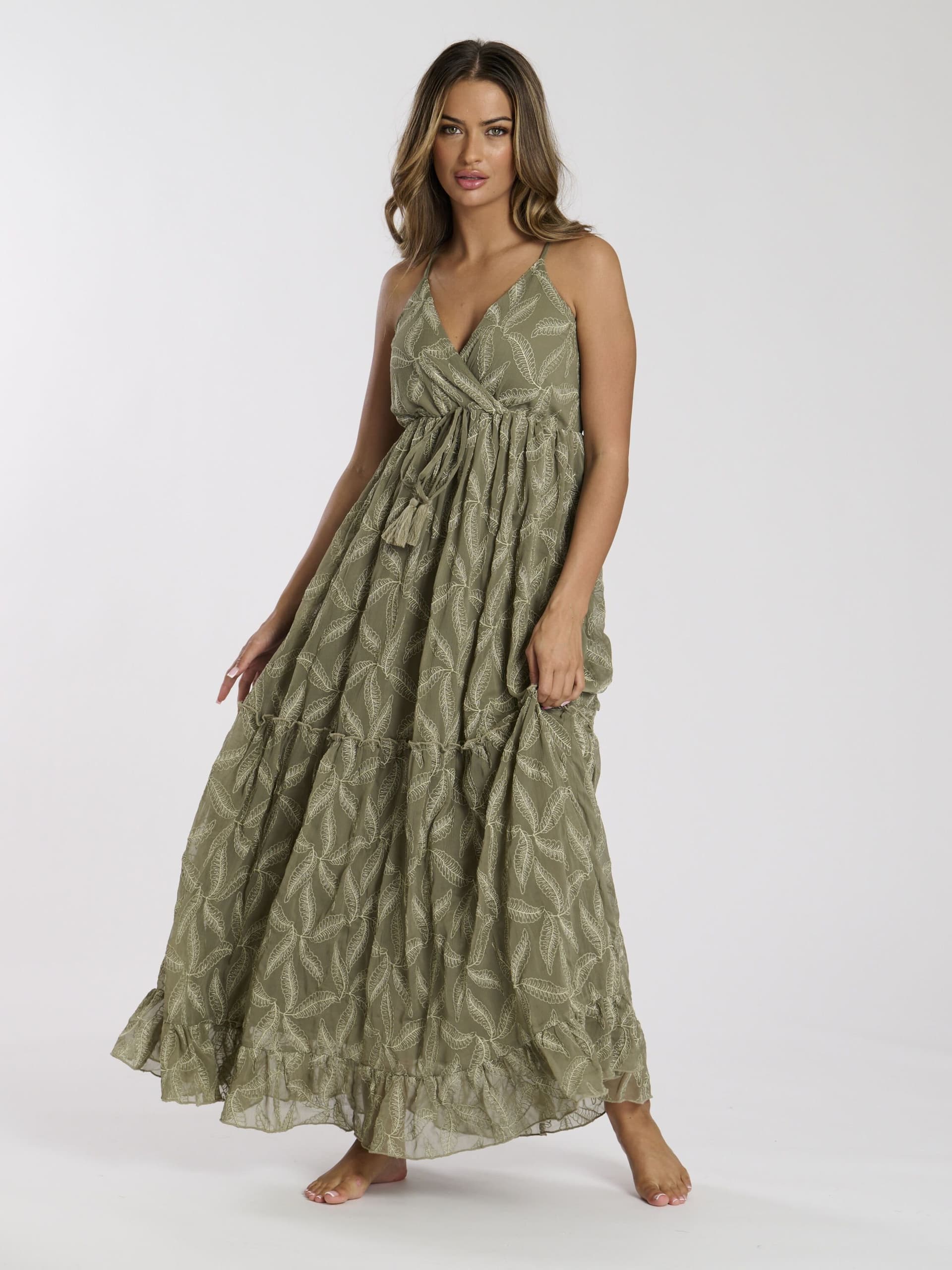 South Beach South Beach Women's Embroidered Cami Maxi Dress in Khaki