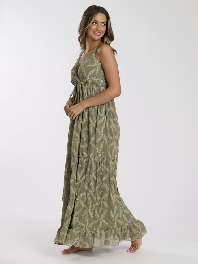 South Beach South Beach Women's Embroidered Cami Maxi Dress in Khaki - 2