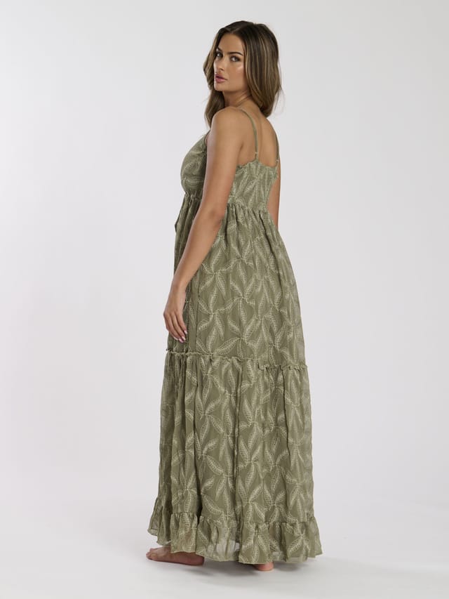 South Beach South Beach Women's Embroidered Cami Maxi Dress in Khaki - 3