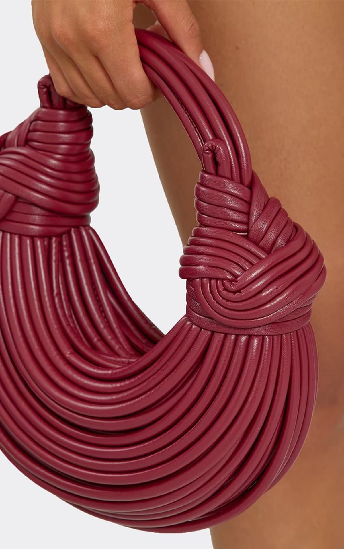 EGO Shining Knotted Strap Grab Bag In Burgundy Faux Leather, Women's Size UK 0