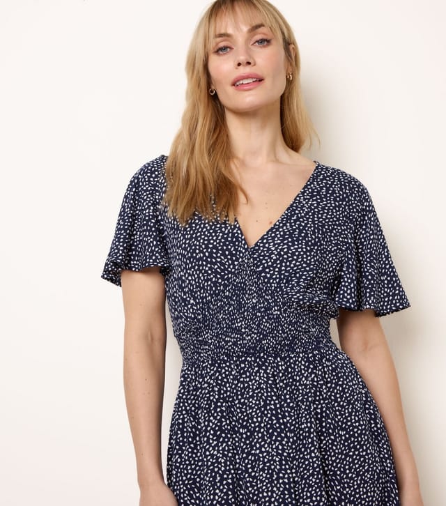Blue Vanilla Women's Navy Angel Sleeve Shirred Waist Midi Dress Blue Vanilla New Look - 2