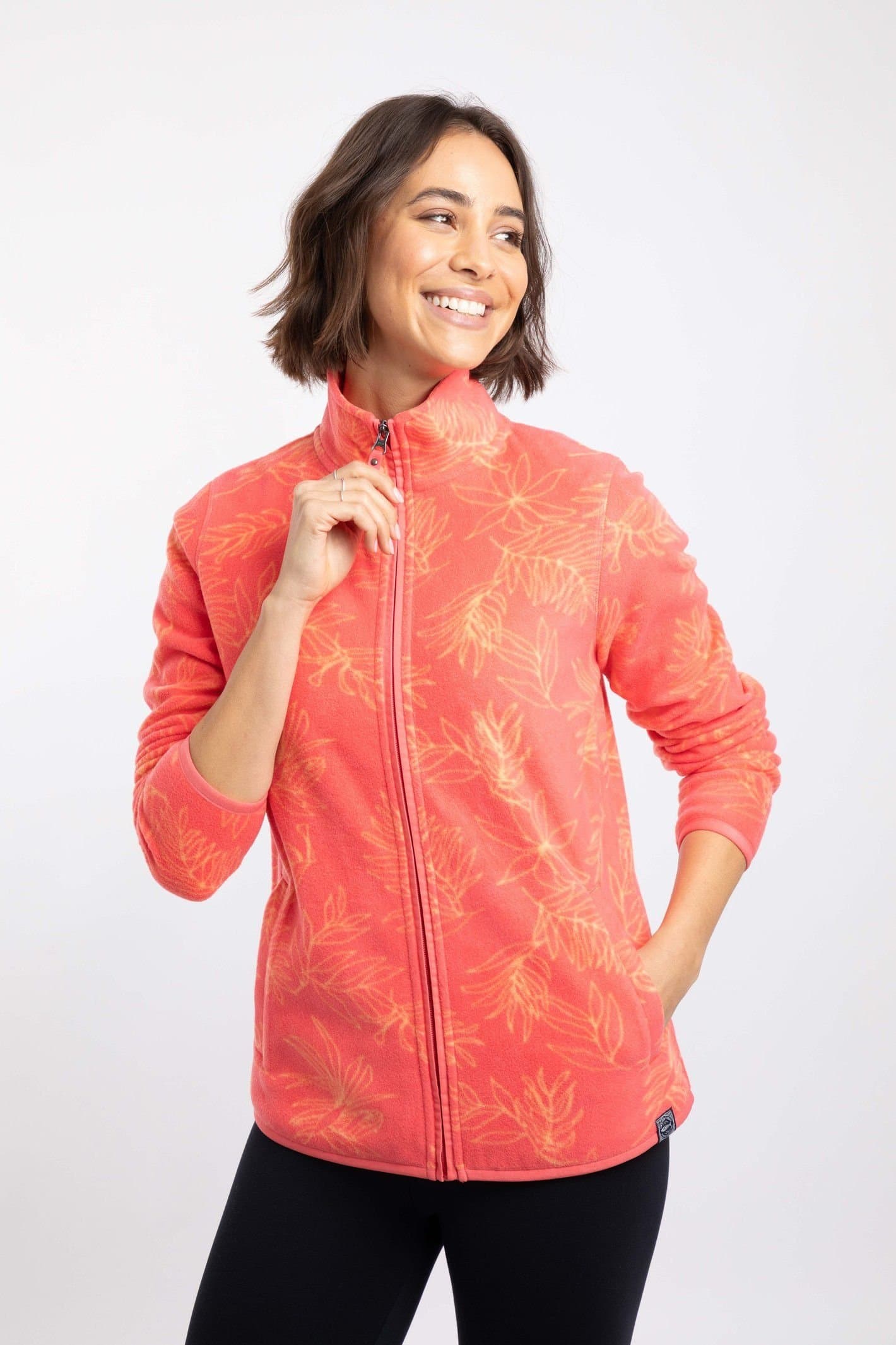 Weird Fish Weird Fish Women's Roch Full Zip Printed Microfleece in Coral