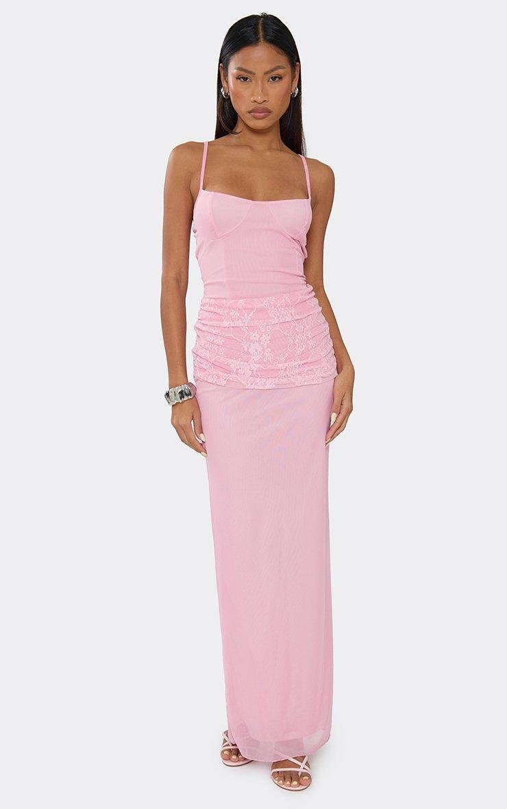 EGO Strappy Cupped Contrast Lace Draped Panel Detail Maxi Dress In Pink, Women's Size UK 6 - 2