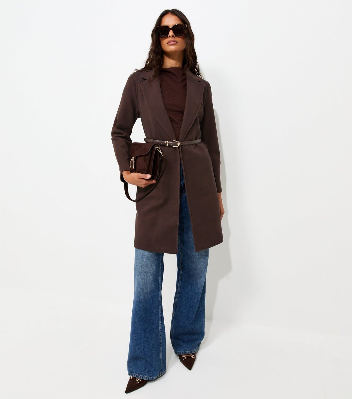 New Look Women's Brown Open Front Longline Formal Coat New Look