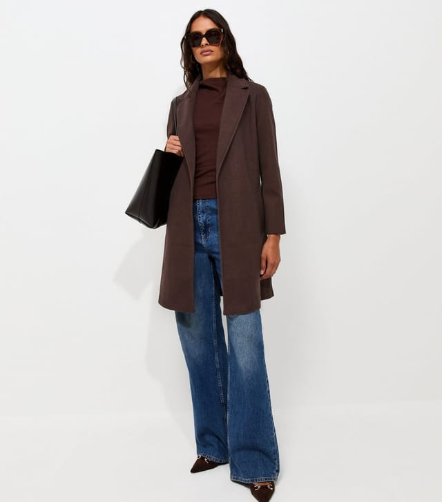 New Look Women's Brown Open Front Longline Formal Coat New Look - 2