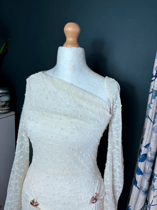 Shein Cream Textured One Shoulder Midi Dress UK 10 12 Elegant Evening Wedding Z07