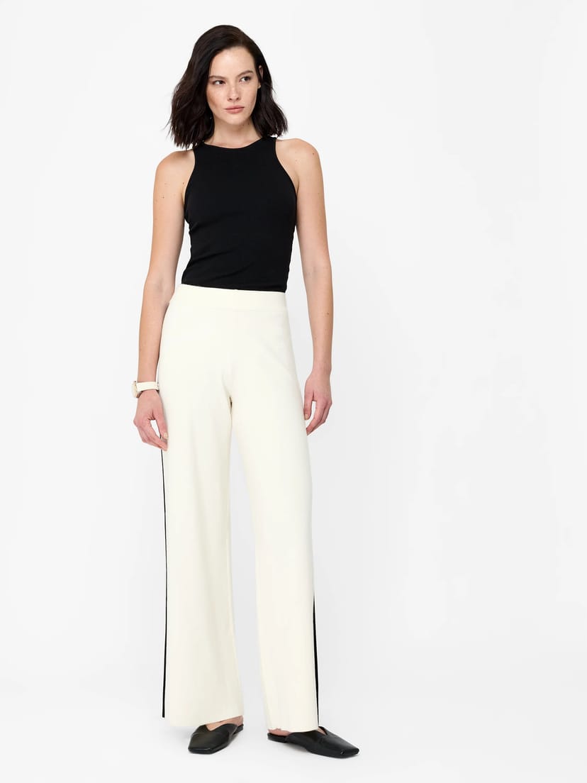 French Connection Cream Contrast Stripe Knit Wide Leg Trousers Porcelain Cream/Black - 1