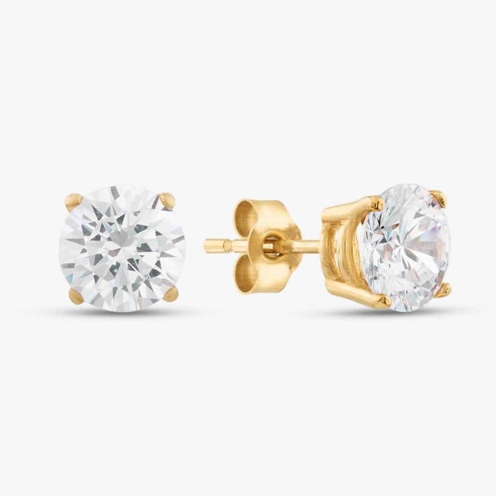 T.H.Baker T.H.Baker Women's 9ct Yellow Gold 6mm Four Claw Set Cubic Zirconia Stud Earrings SE606