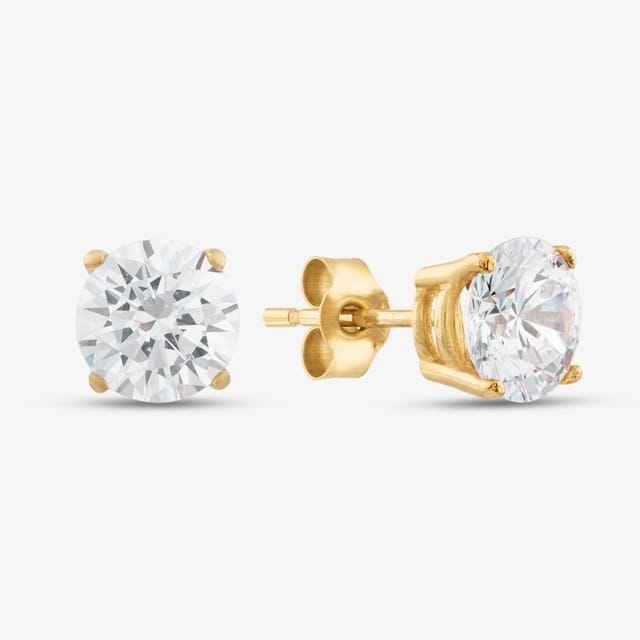 T.H.Baker T.H.Baker Women's 9ct Yellow Gold 6mm Four Claw Set Cubic Zirconia Stud Earrings SE606 - 2