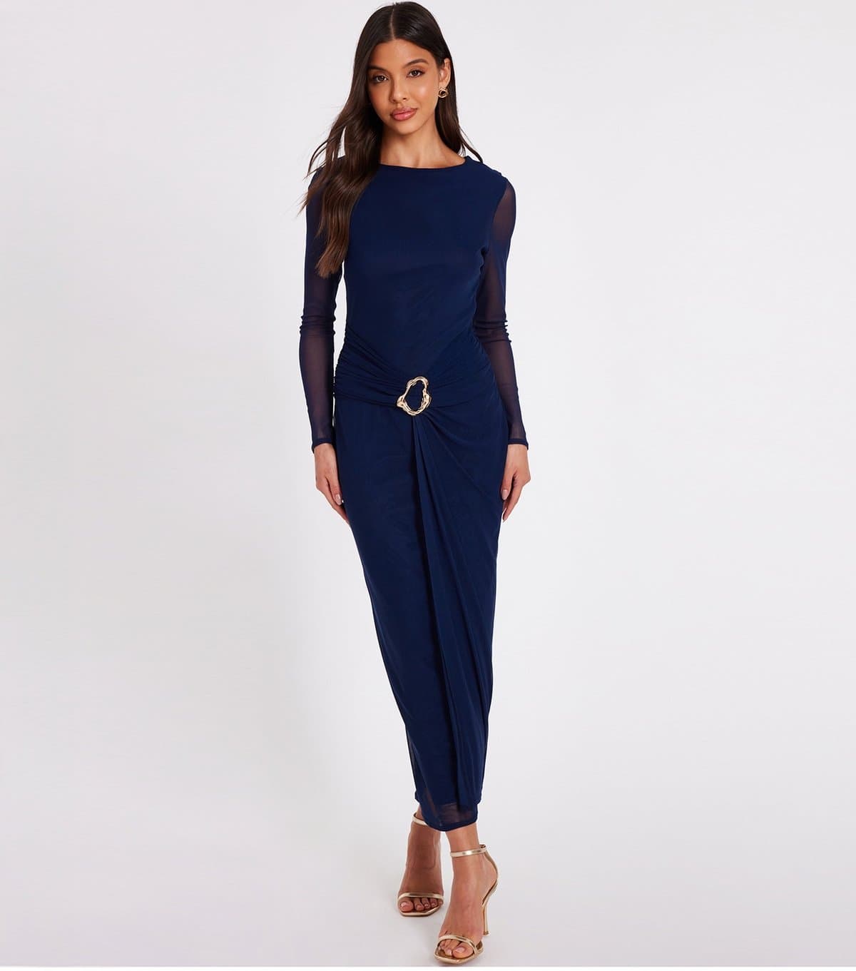 Quiz Women's Navy Draped Buckle Detail Maxi Dress Quiz New Look