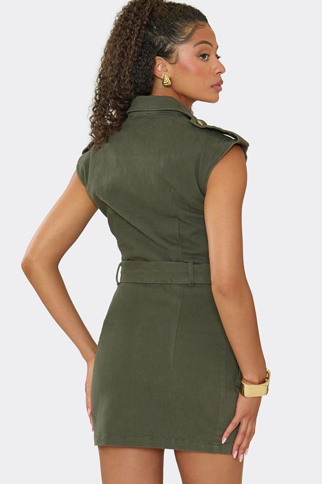 EGO EGO Women's Cargo Style Sleeveless Mini Dress in Olive - 2