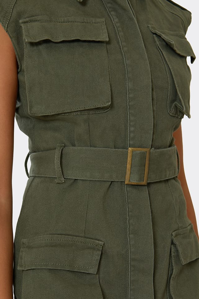 EGO EGO Women's Cargo Style Sleeveless Mini Dress in Olive - 3