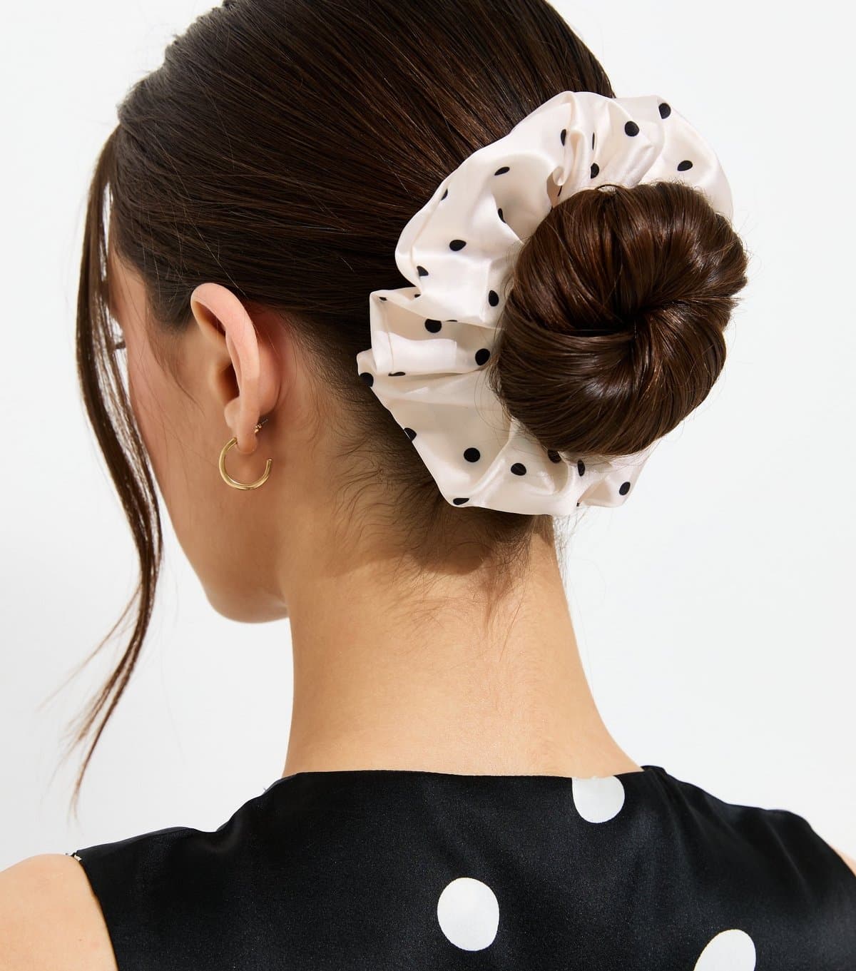 New Look White Polka Dot Satin Scrunchie New Look