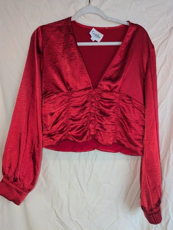 Goldie Excellent condition GOLDIE cherry red satin corset long sleeve top crop 90s y2k deadstock