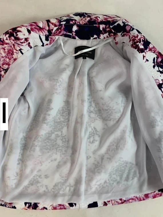 River Island River Island Blazer Jacket 6 Pink Floral Open Front Midi Short Smart Casual