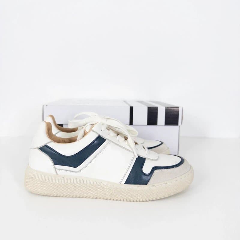 John Lewis John Lewis Flynne Leather Lace Up Cupsole Trainers UK 3 NEW White Navy