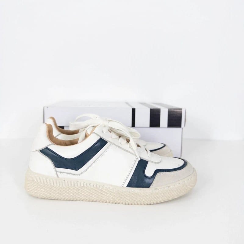 John Lewis John Lewis Flynne Leather Lace Up Cupsole Trainers UK 3 NEW White Navy - 1