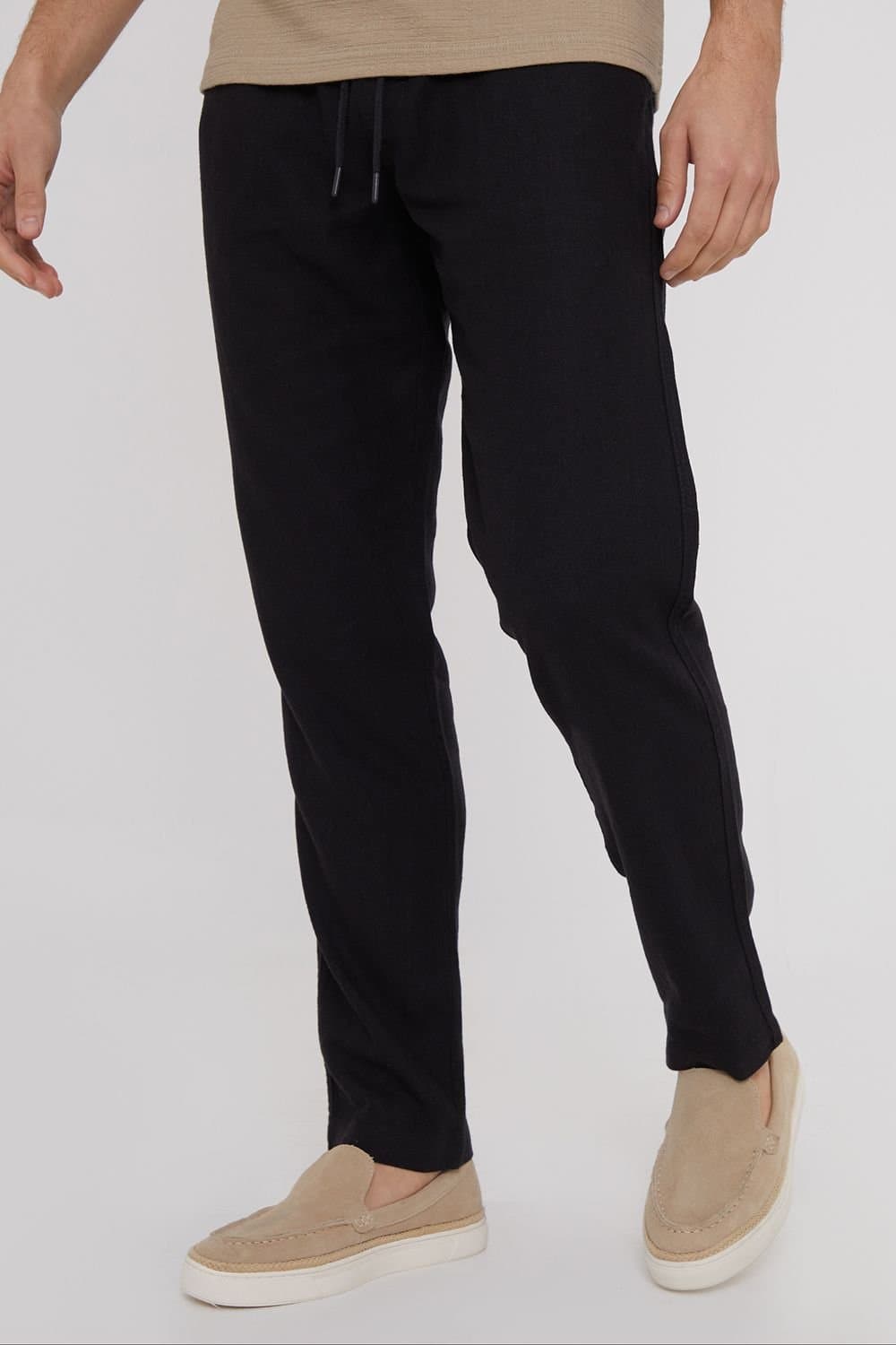 Threadbare Threadbare Men's 'Fellow' Linen Blend Drawcord Trousers in Black
