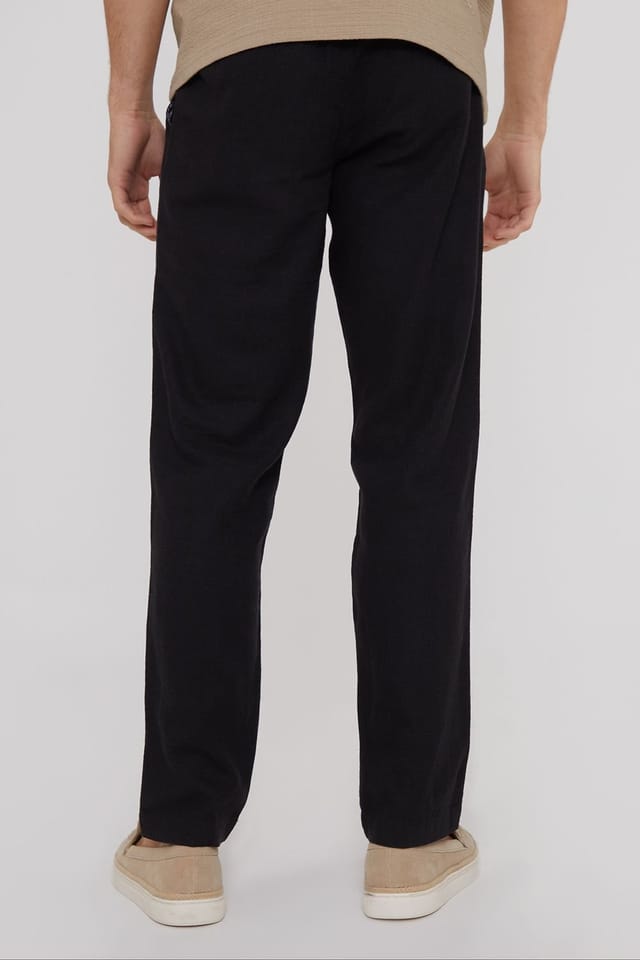 Threadbare Threadbare Men's 'Fellow' Linen Blend Drawcord Trousers in Black - 2