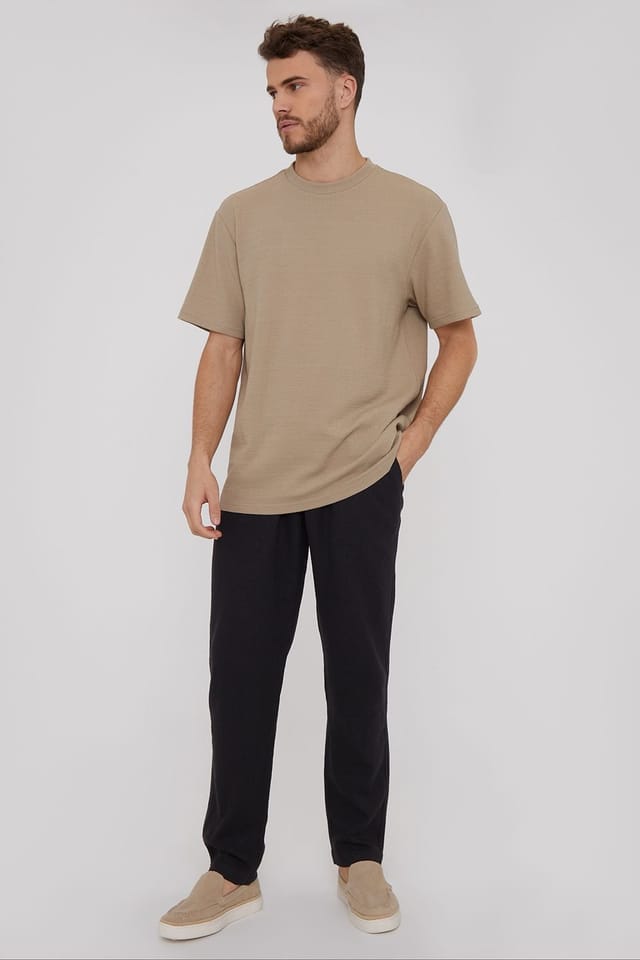 Threadbare Threadbare Men's 'Fellow' Linen Blend Drawcord Trousers in Black - 3
