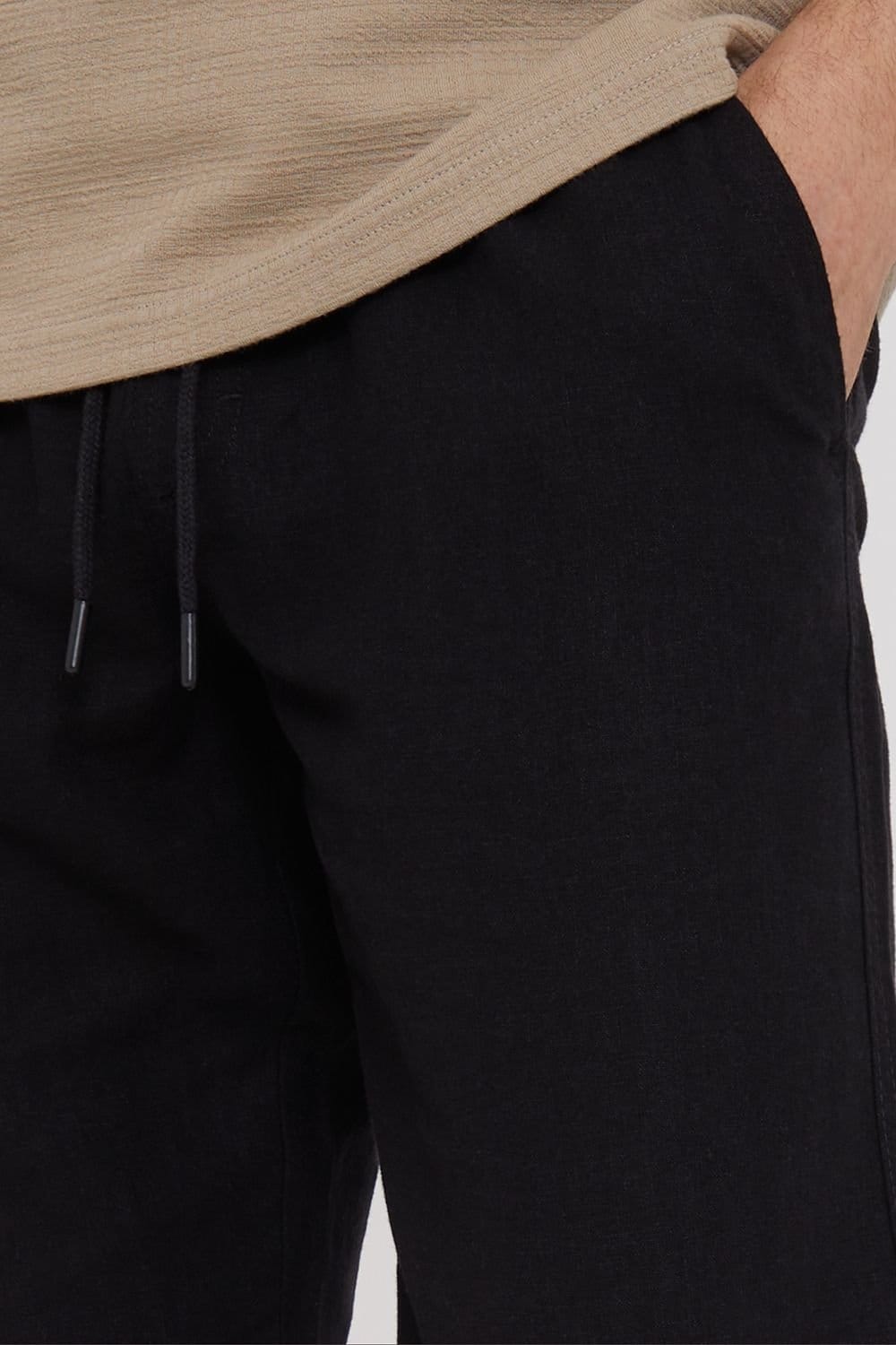 Threadbare Threadbare Men's 'Fellow' Linen Blend Drawcord Trousers in Black - 4