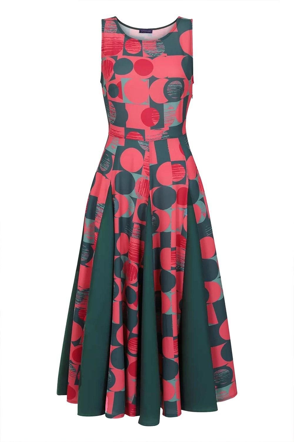 Hot Squash Hot Squash Women's Box Pleat Midi Dress with Contrast Skirt in Coral - 3