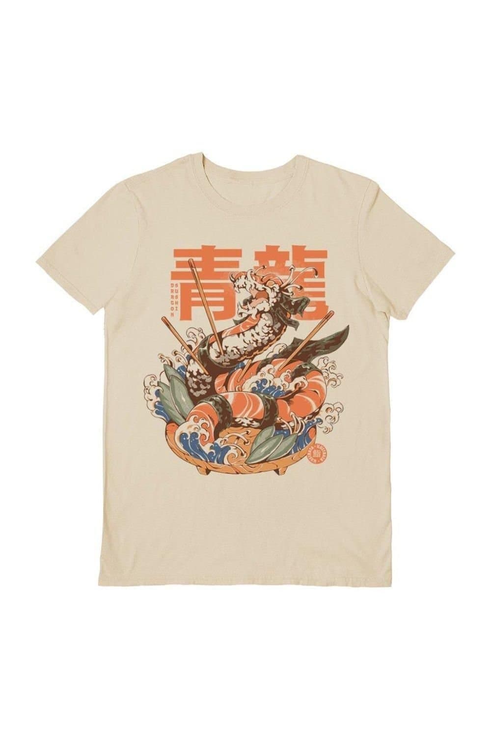 Ilustrata Ilustrata Men's Dragon Sushi T-Shirt in Light Sand