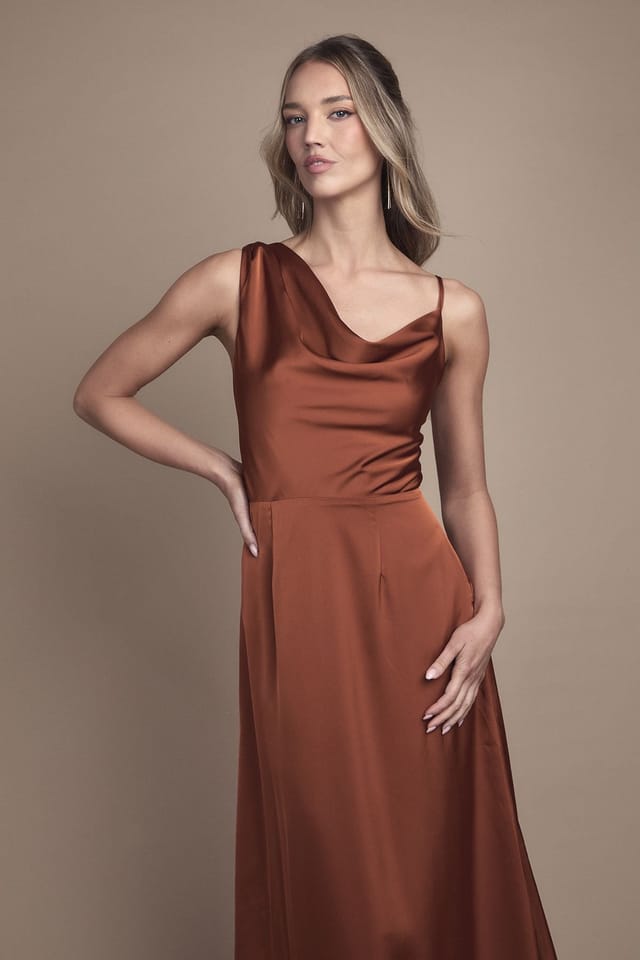 Oasis Oasis Women's Strappy Cowl Neck Maxi Bridesmaid Dress in Rust - 2
