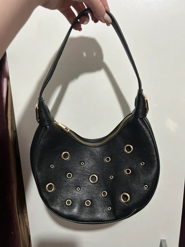 ASOS Design ASOS Design faux black leather shoulder bag with gold detailing