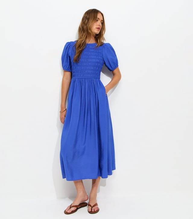 New Look Women's Bright Blue Shirred Body Short Sleeve Midi Dress New Look - 3