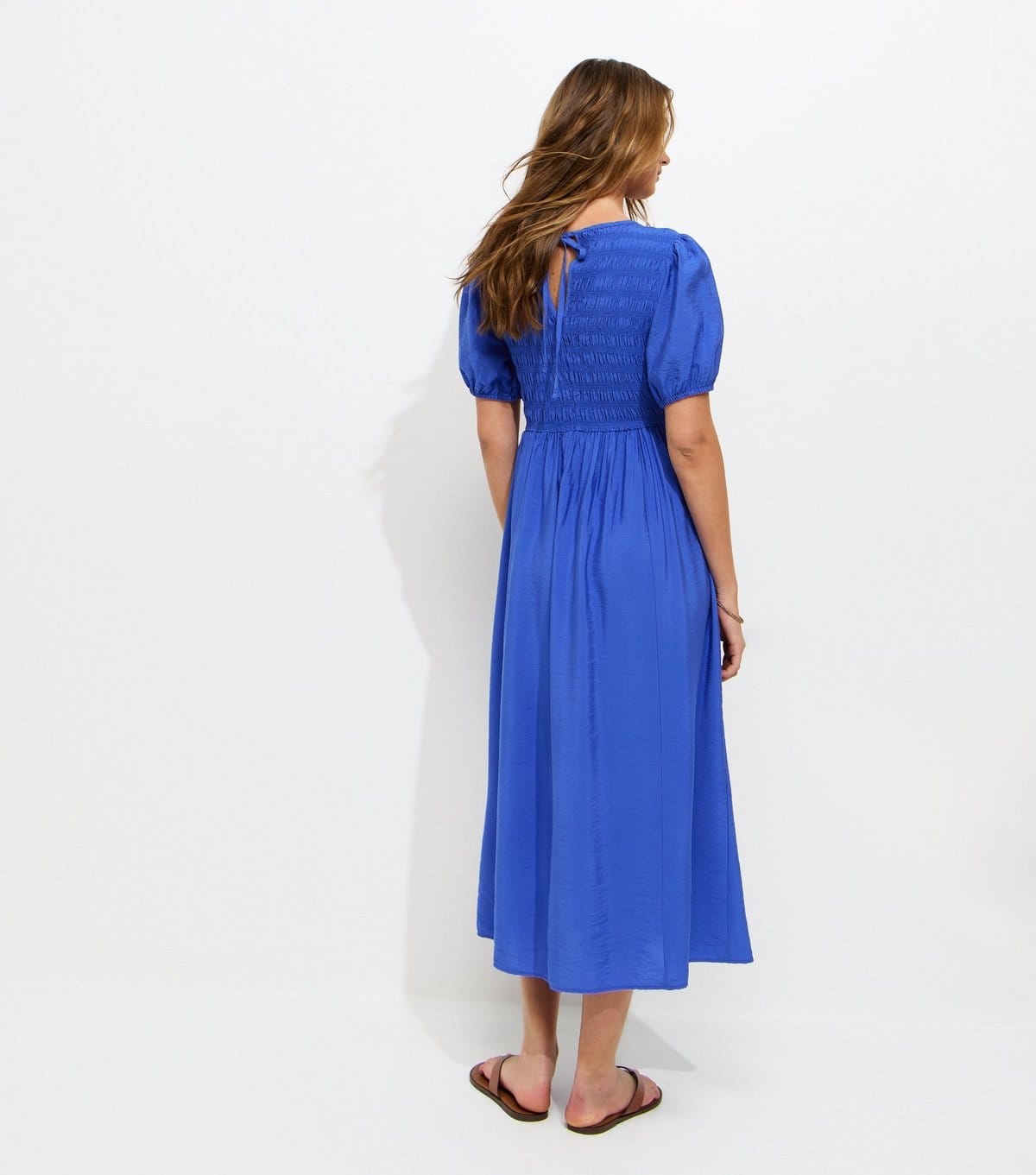 New Look Women's Bright Blue Shirred Body Short Sleeve Midi Dress New Look - 4