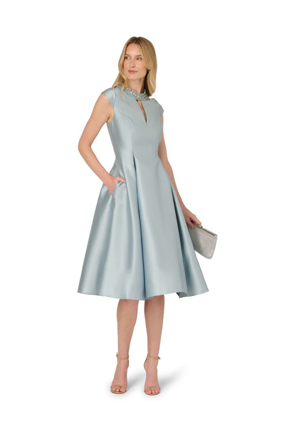 Adrianna Papell Adrianna Papell Women's Key Hole Mikado Midi Dress in Pale Blue