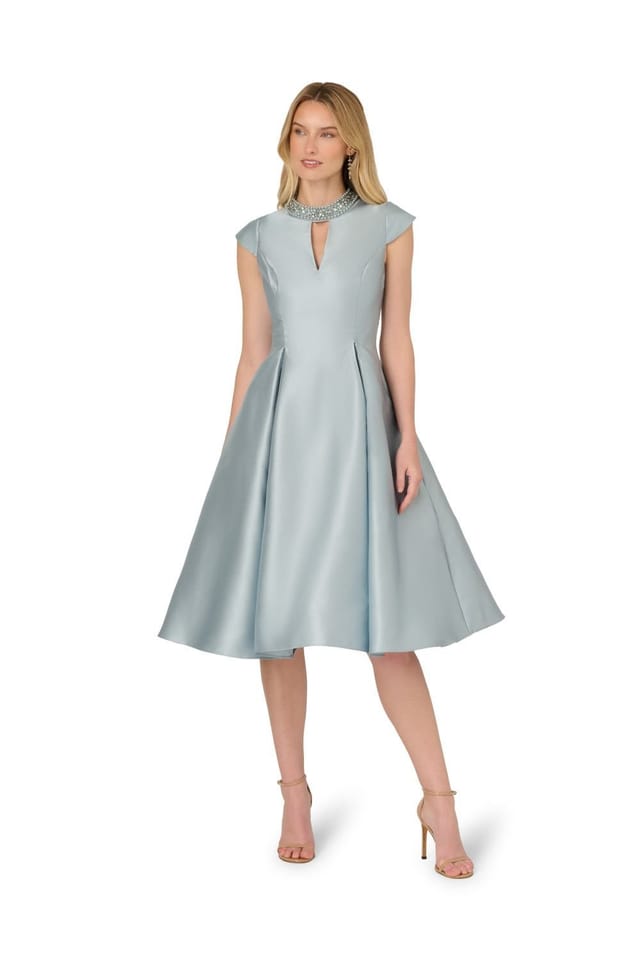 Adrianna Papell Adrianna Papell Women's Key Hole Mikado Midi Dress in Pale Blue - 2