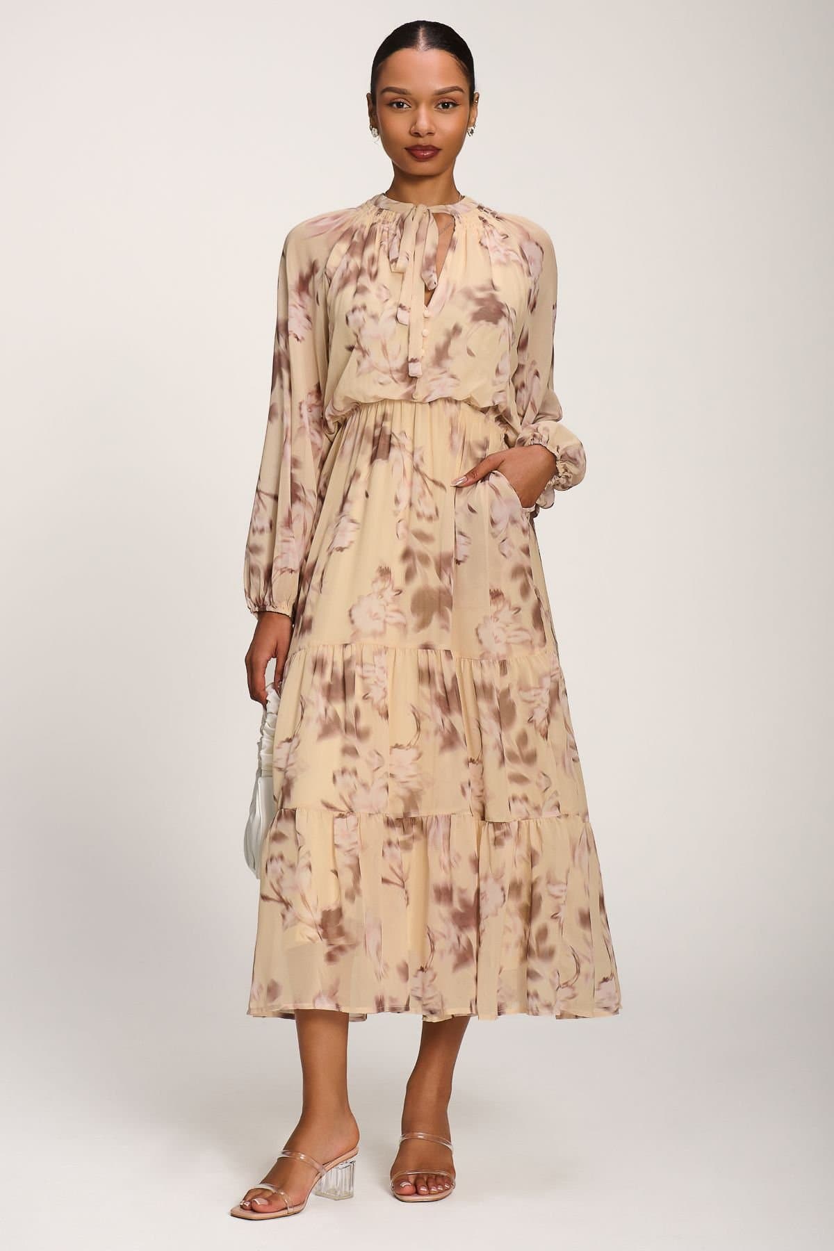 Jolie Moi Jolie Moi Women's Chiffon Tie Neckline Maxi Dress