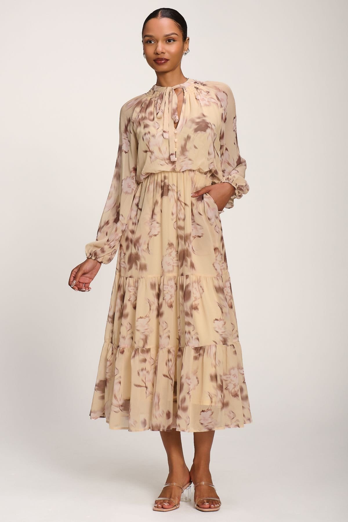 Jolie Moi Jolie Moi Women's Chiffon Tie Neckline Maxi Dress - 4