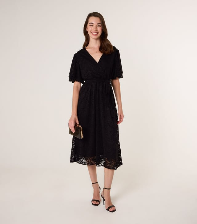 Blue Vanilla Women's Black Lace Angel Sleeve Wrap Midi Dress Blue Vanilla New Look - 2