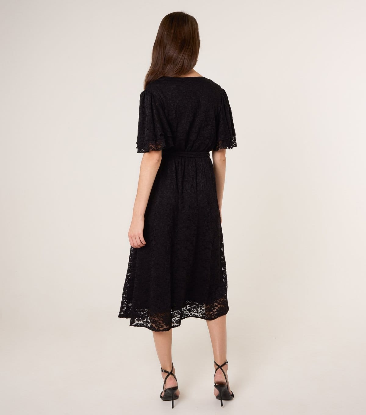 Blue Vanilla Women's Black Lace Angel Sleeve Wrap Midi Dress Blue Vanilla New Look - 4