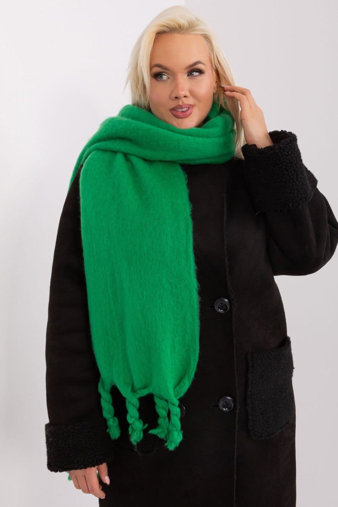 Love Lace Love Lace Green Polyester Tassel Scarf for Fall Winter